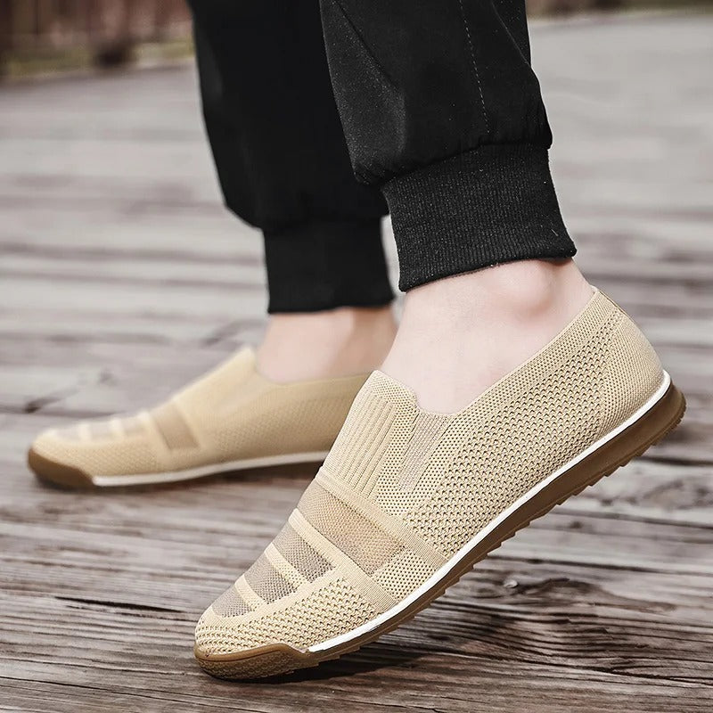 Herrloafers med Andningsbar Stickad Ovandel, Dämpad Fotbädd och Bågstödsupport, Slip-On
