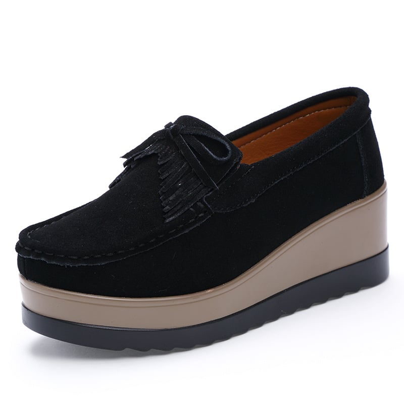 Slip-On Wedge-Skor För Kvinnor Med Tofsrosett Och Tjock Sula