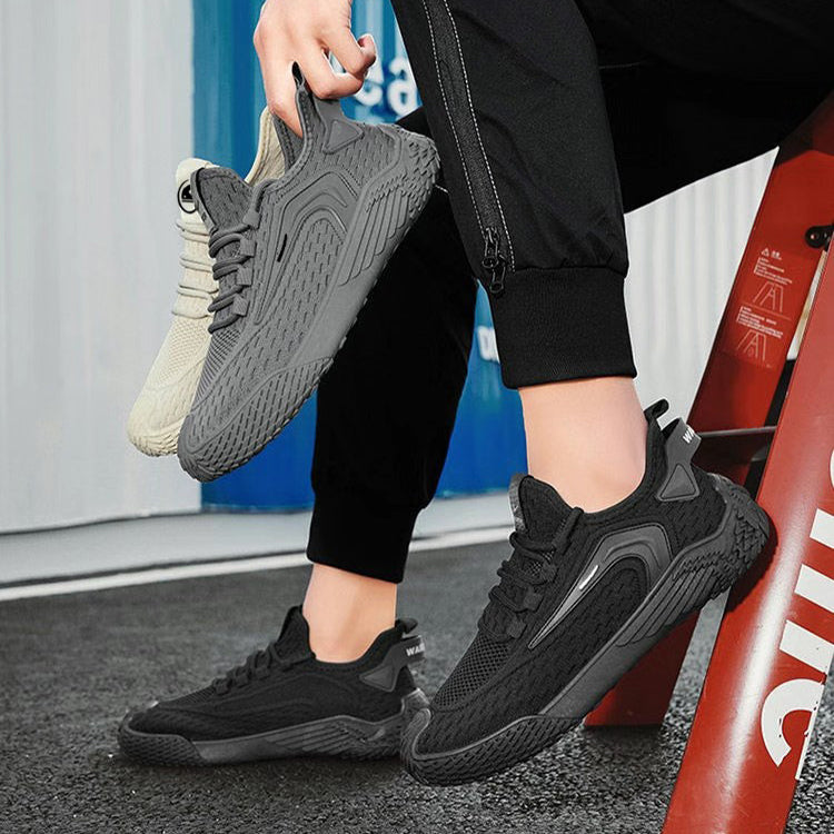 Herrsportsneakers Med Snörning, Rund Tå Och Platt Sula