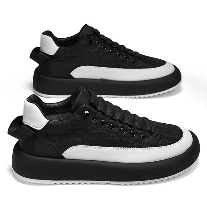 Herrsneakers Med Snörning, Ovandel I Konstgjord Pu Och Tjock Gummisula