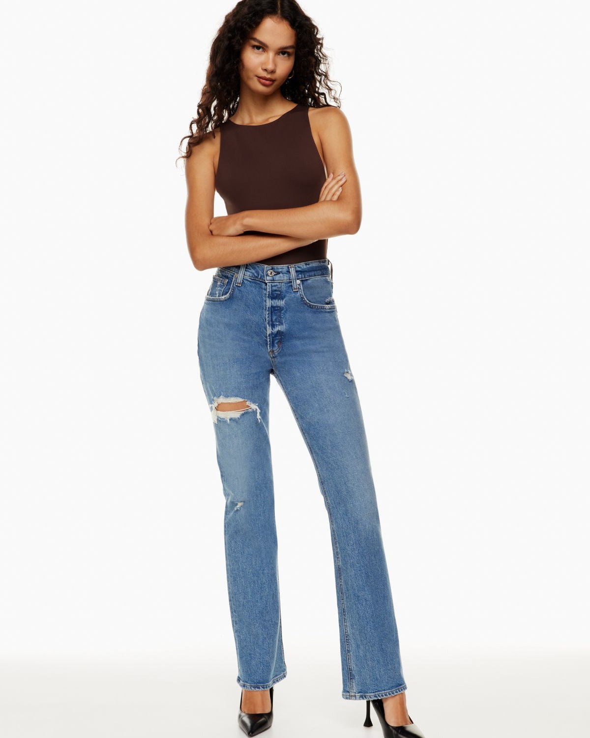Damjeans Med Hög Midja Och Raka Ben I Denimblandning