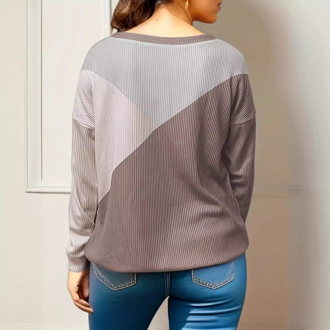 Kortärmad Lös T-Shirt Med Trefärgat Blocktryck För Kvinnor