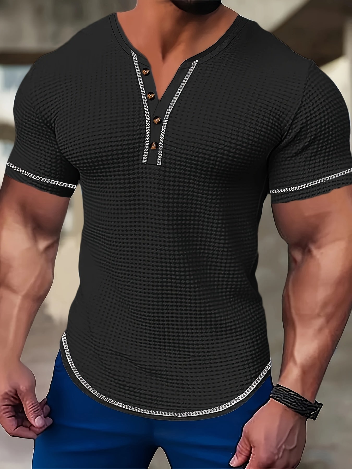 Herrskjorta Med Kort Ärm Och Kontrastdetaljer