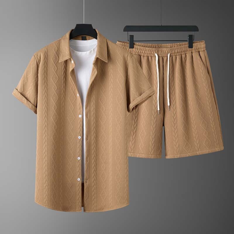 Herr Vårshorts Set Med Diamantmönster, Kortärmad T-Shirt Och Shorts