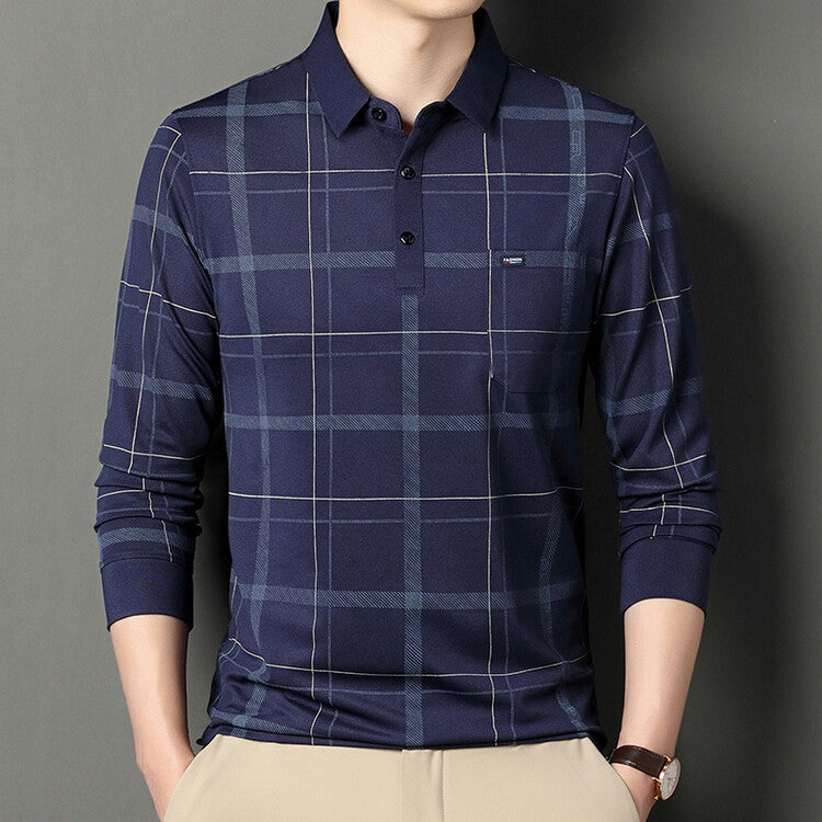 Herrpoloskjorta Med Randig Långärmad Slim Fit