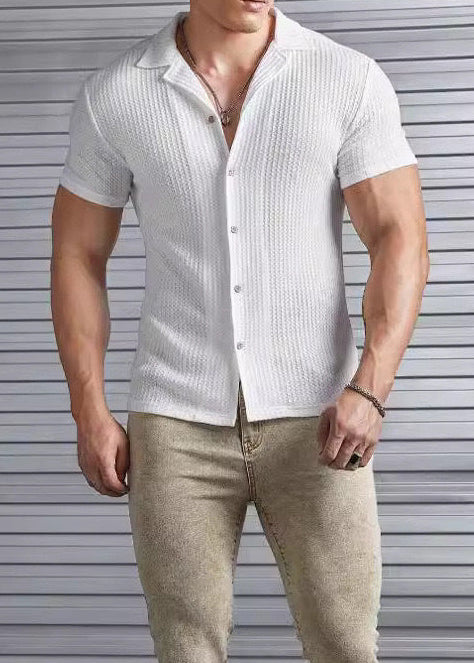 Herr Sommarskjorta Med Våffelstickning, Kortärmad Henley