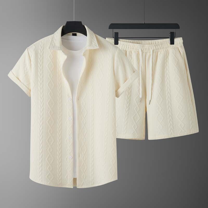 Herr Vårshorts Set Med Diamantmönster, Kortärmad T-Shirt Och Shorts