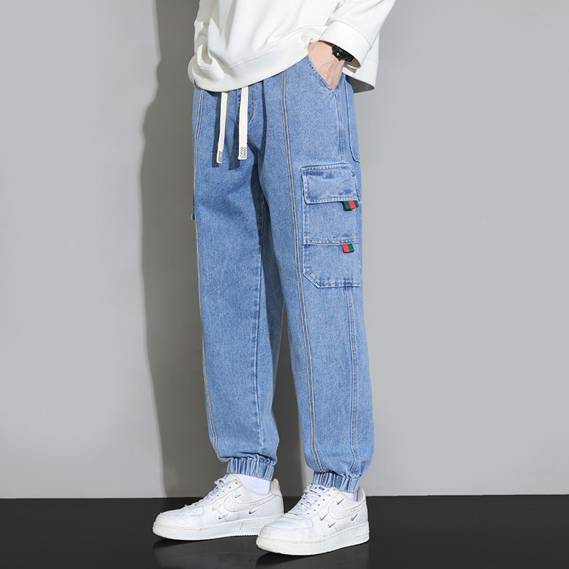 Herrvårjeans Med Arbetskläder, Lös Passform Och Gylf Med Dragkedja