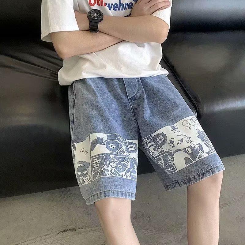 Herr Jeansshorts Fifth Pants Lös Passform Europeisk Gatustil