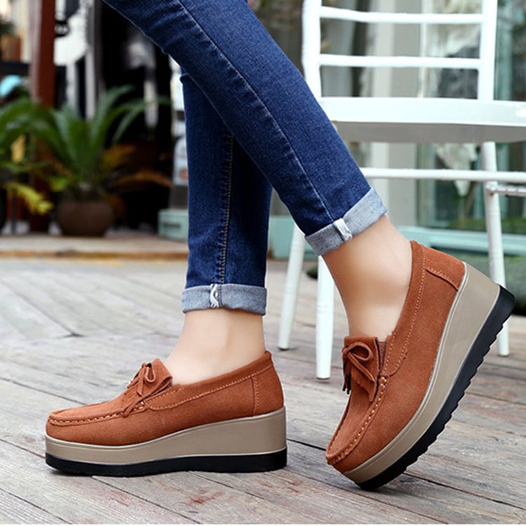 Slip-On Wedge-Skor För Kvinnor Med Tofsrosett Och Tjock Sula
