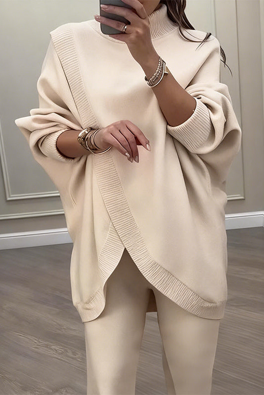Set Med Stickad Vintertröja Och Raka Byxor För Kvinnor, Överdimensionerad Pullover