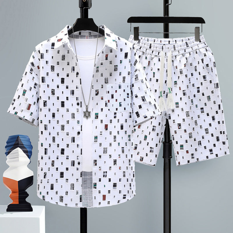 Sommarsporter med kort ärm och rak passform, matchande outfit för män, shorts