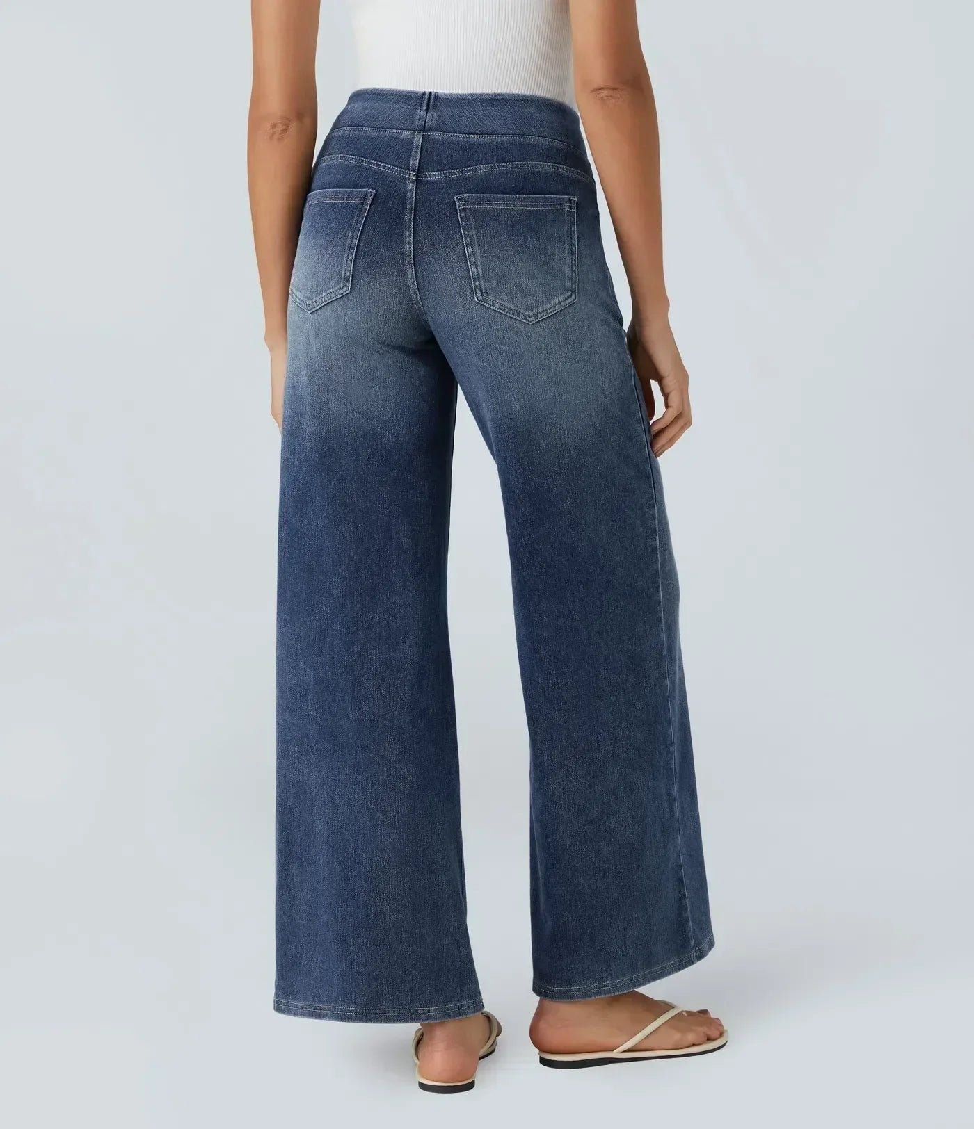 Damjeans Med Hög Midja Och Stretch, Bekväma Raka Ben