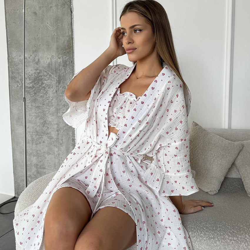 Dam Pyjamasset För Hela Säsongen Långärmad Tubtopp Med Shorts