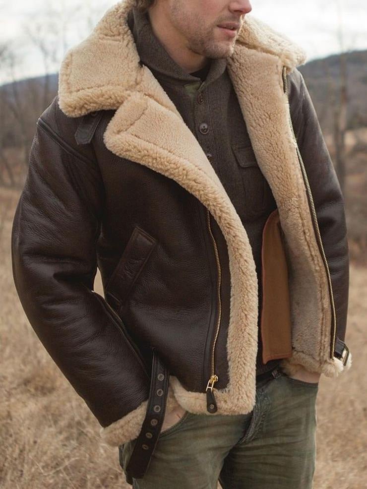 Herr Vinterjacka i Shearling med Strukturerad Passform och Isolering