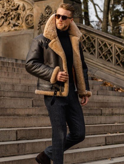 Herr Vinterjacka i Shearling med Strukturerad Passform och Isolering