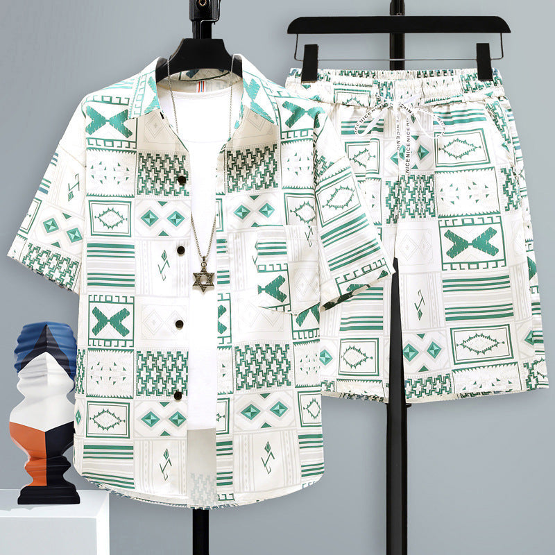 Sommarsporter med kort ärm och rak passform, matchande outfit för män, shorts