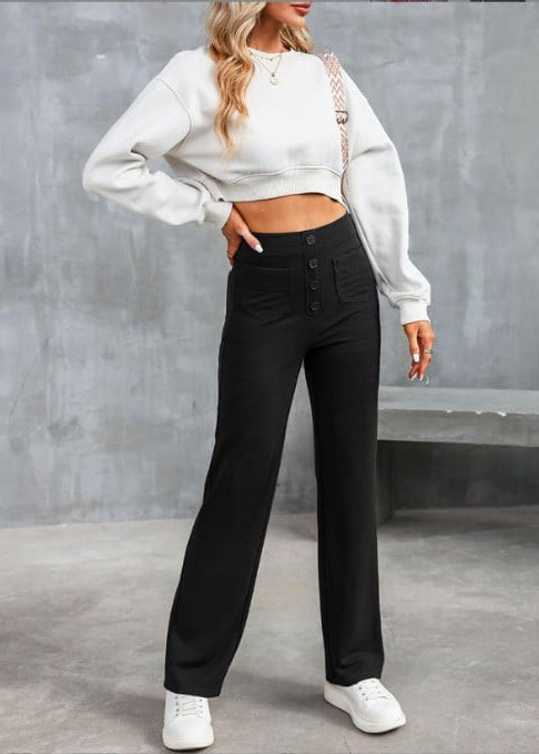 Kvinnobyxor Slim Fit Stretch Med Elastisk Midja