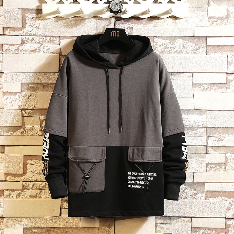 Menâs Hooded Pullover Sweater With Färg Block Design