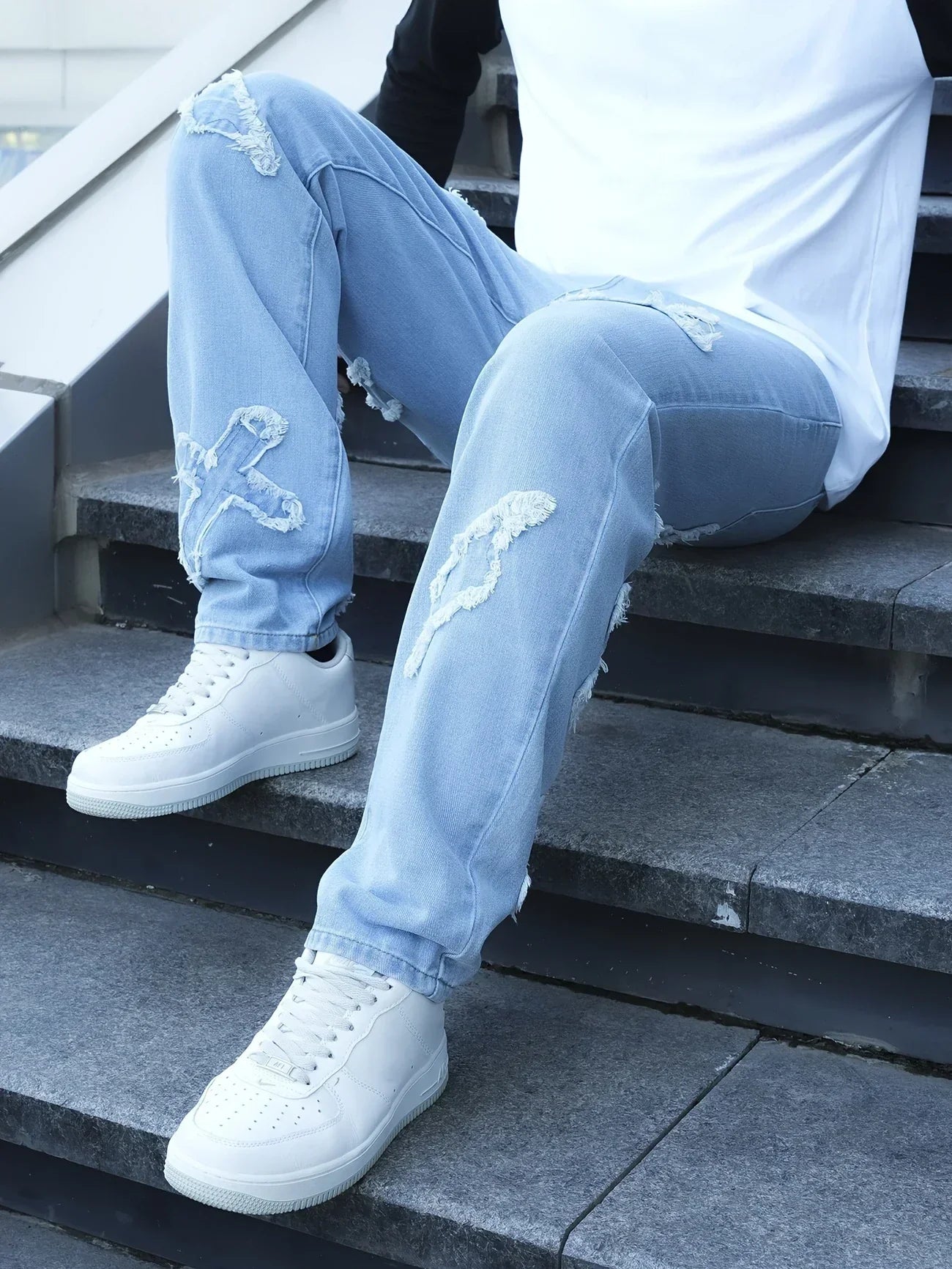 Herrjeans Broderade Lösa Passform Raka Ben