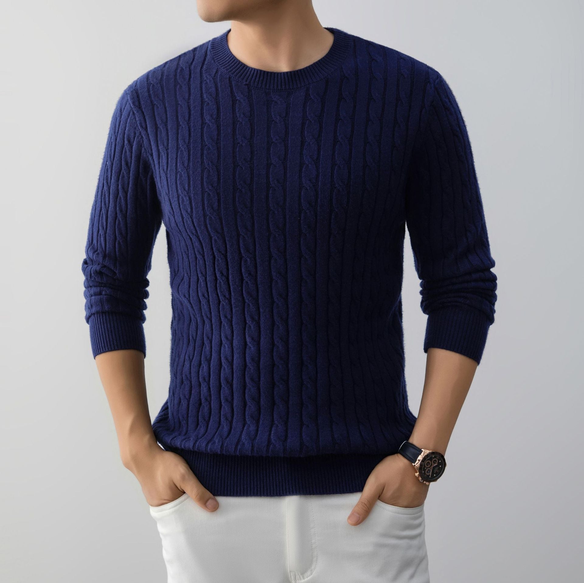 Herr Jacquard Pullover Långärmad Lös Passform