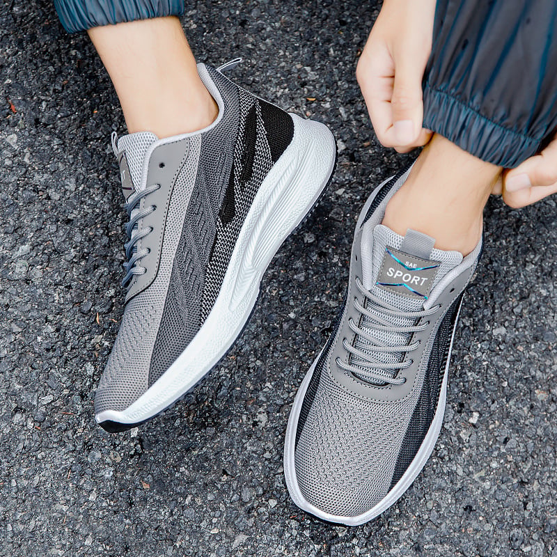 Herr Löparsneakers Med Snörning, Låg Design Och Rund Tå