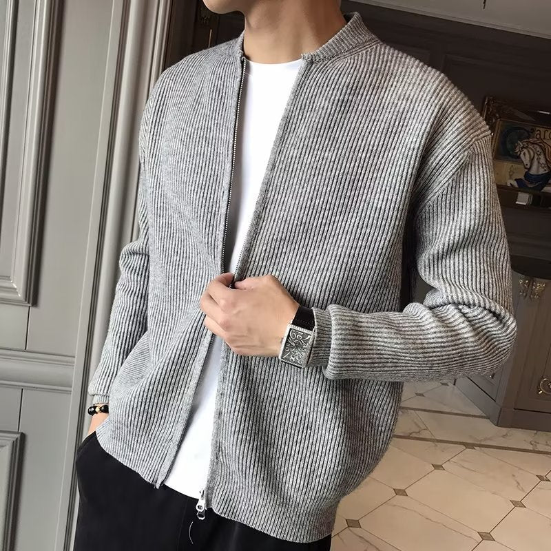 Herr Vinter Cardigan Enfärgad med Långärmad Design