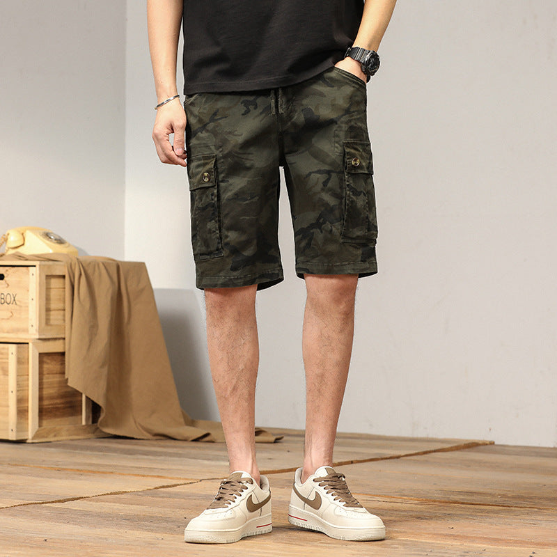 Herr Sommar Cargo Shorts Kamouflage Mönstrade Flerficks Rak Fåll
