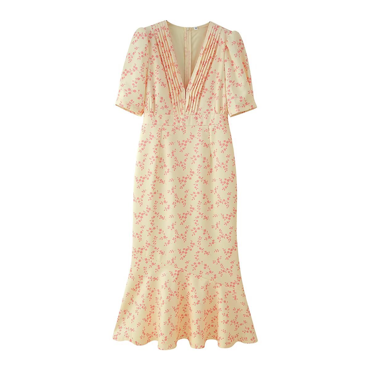 Damklänning Med Blommönster Och Puffärm I A-Linjeformat