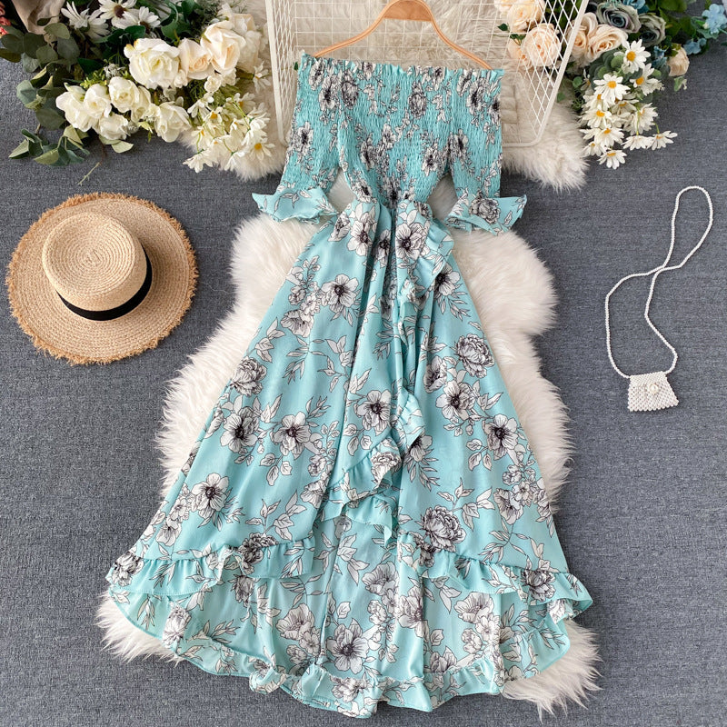 Kvinnors Sommarklänning Med Off-Shoulder-Motiv Och Kortärmad Volang