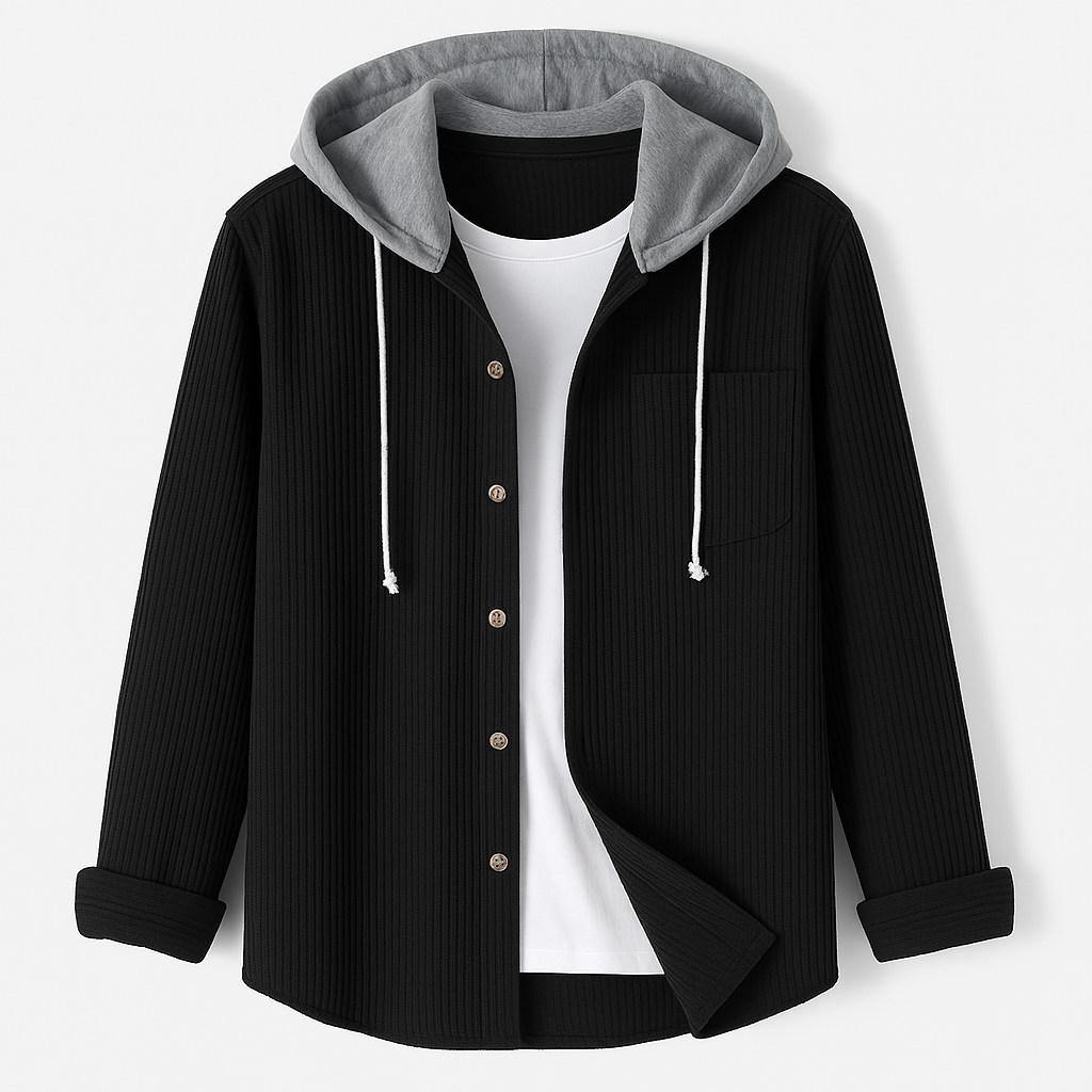 Herr Manchesterhoodie med Knäppning Fram och Justerbara Dragsnören