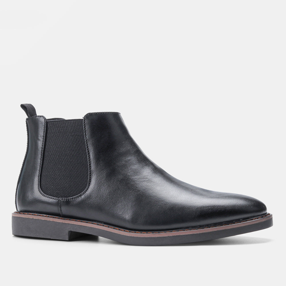 Herr Chelsea Stövlar Pu Läder Look Rund Tå Låg Ankel Slip On