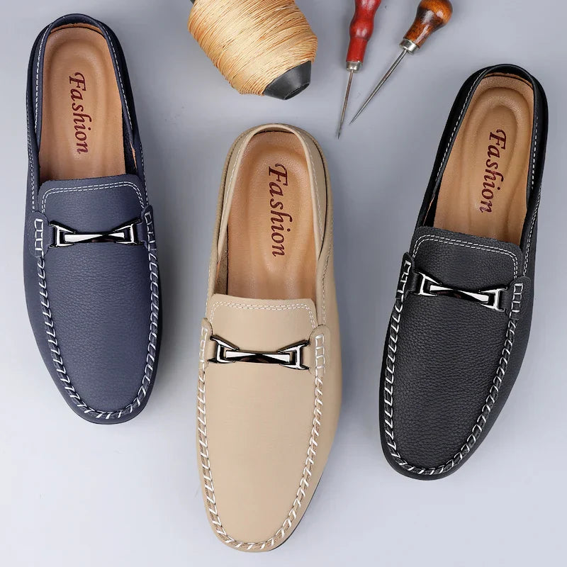 Herr Loafers Med Metallspänne Och Gummiyttersula