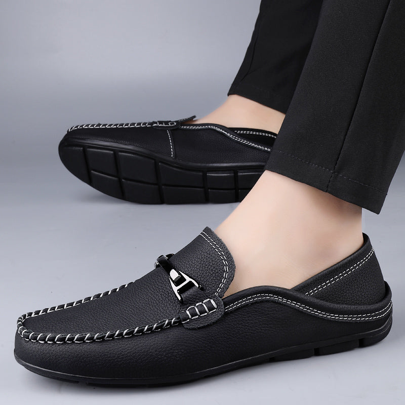Herr Loafers Med Metallspänne Och Gummiyttersula