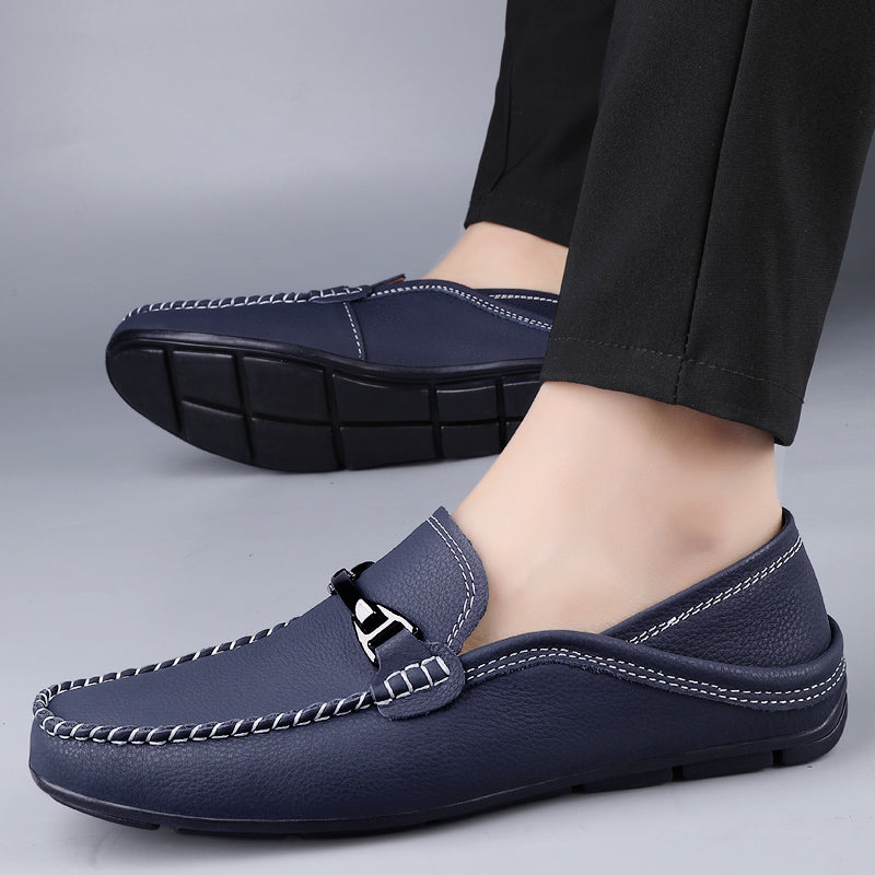 Herr Loafers Med Metallspänne Och Gummiyttersula
