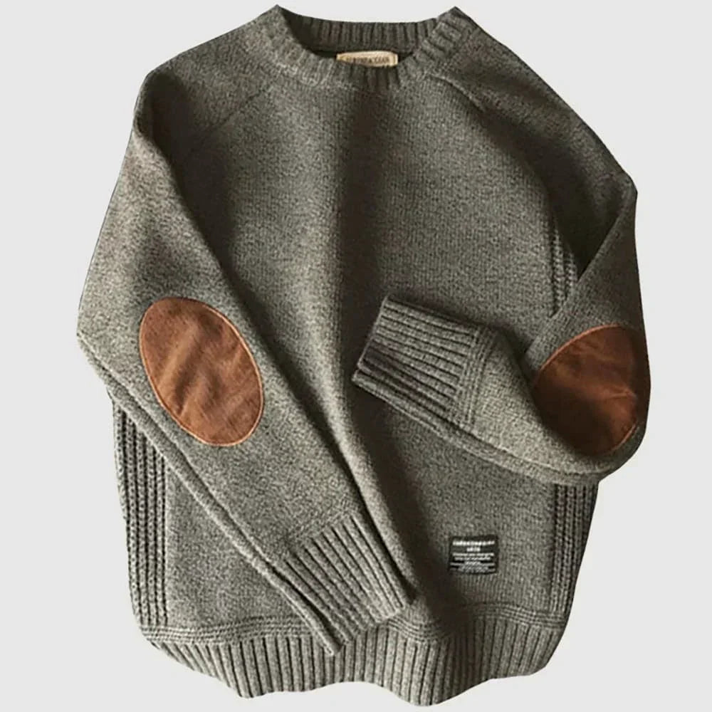 Herrtröja Alpinstickad Med Ribbstickad Krage Och Mönstrad Design