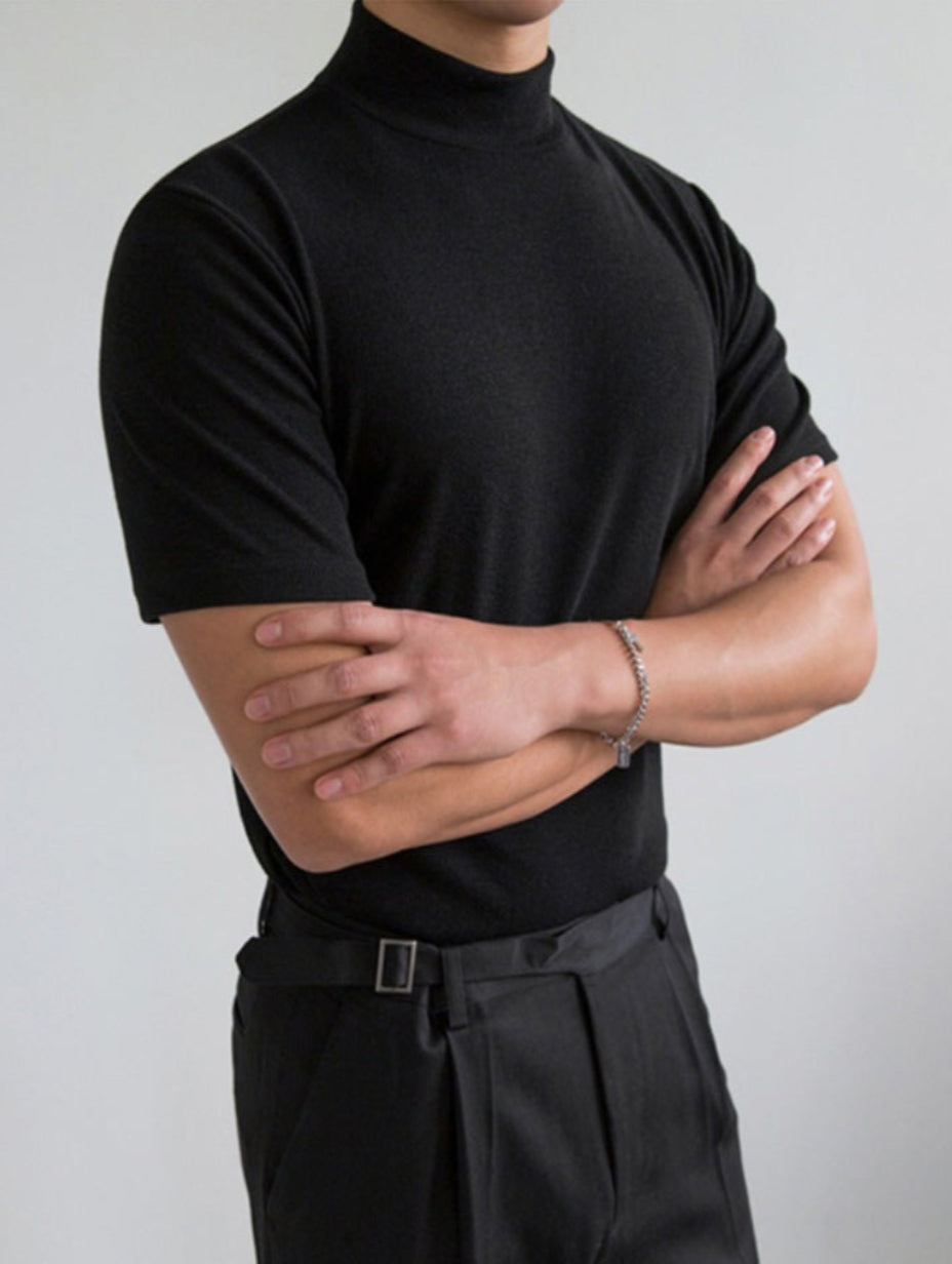 Herr T-shirt med Kort Ärm, Slim Fit, Andningsbar Halvhög Polokrage