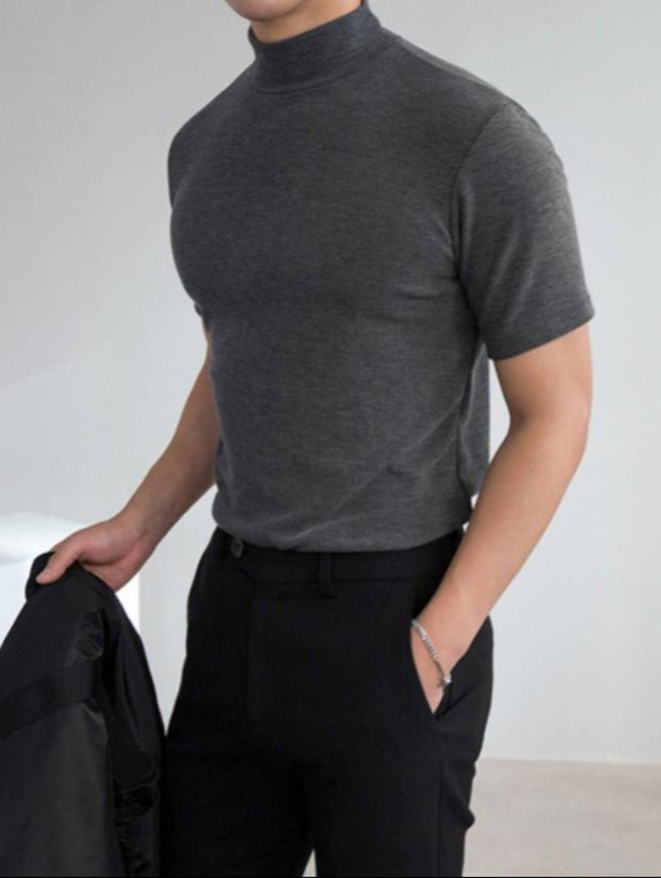 Herr T-shirt med Kort Ärm, Slim Fit, Andningsbar Halvhög Polokrage