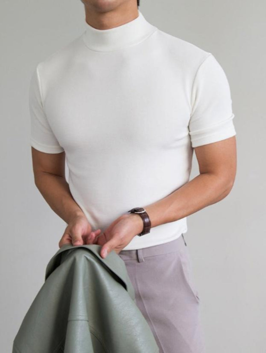 Herr T-shirt med Kort Ärm, Slim Fit, Andningsbar Halvhög Polokrage