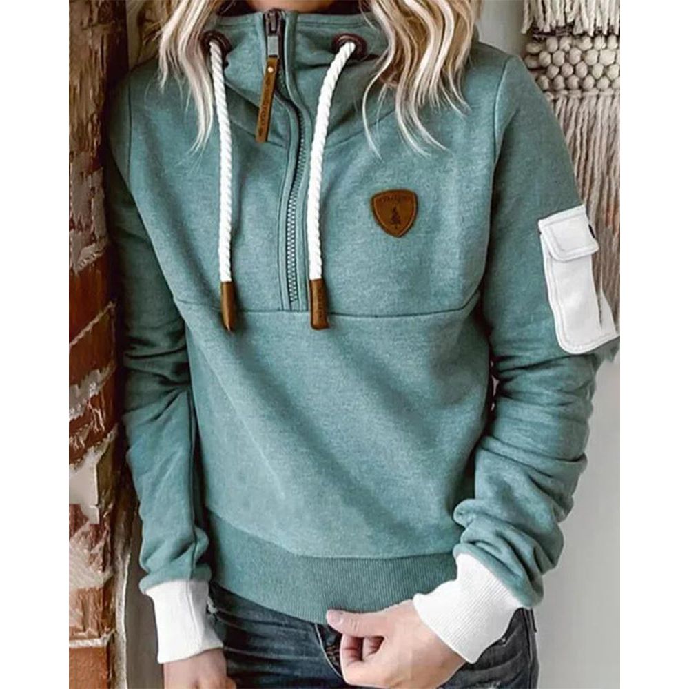 Dam Hoodie Med Dragkedja Dragsnören Och Ärmficka