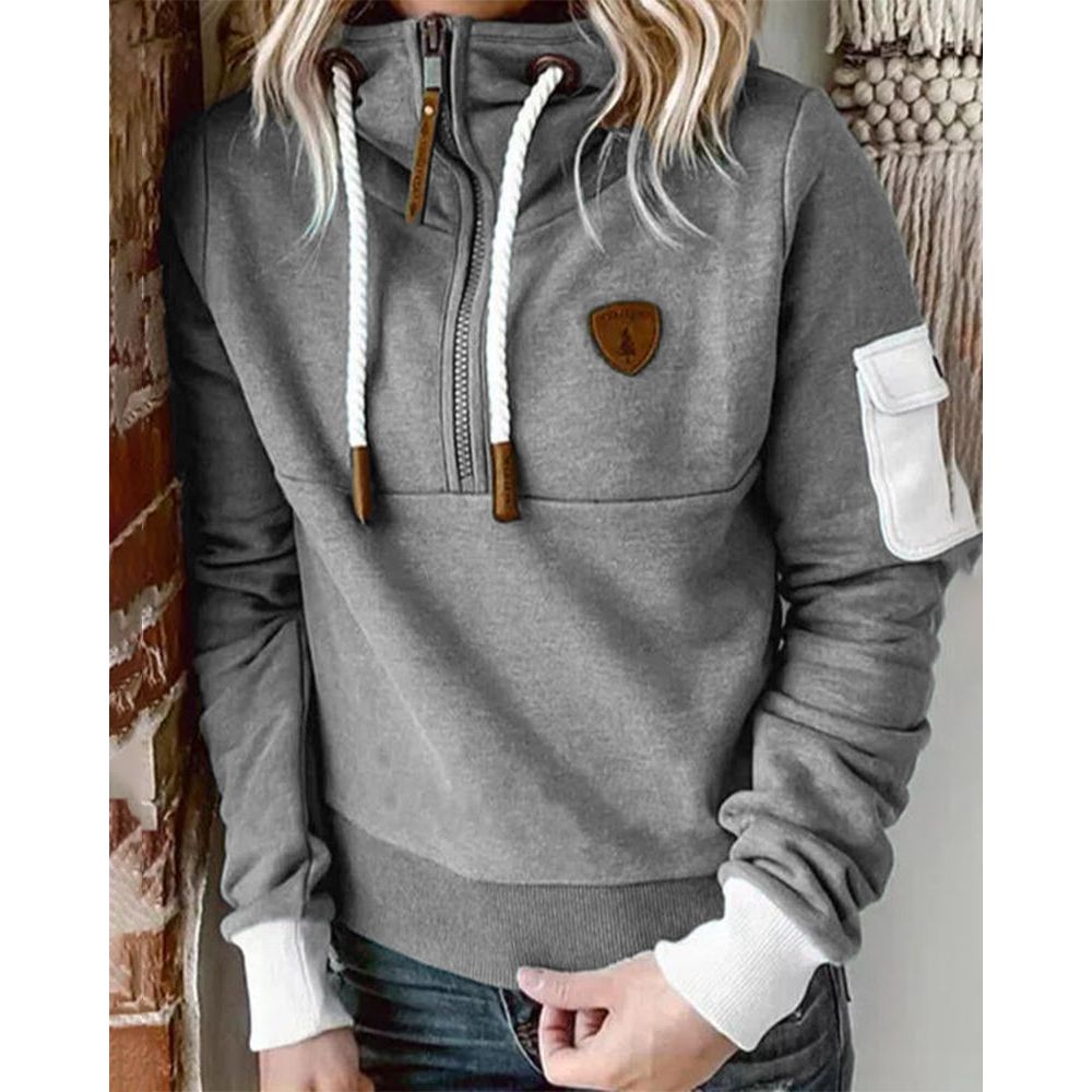 Dam Hoodie Med Dragkedja Dragsnören Och Ärmficka