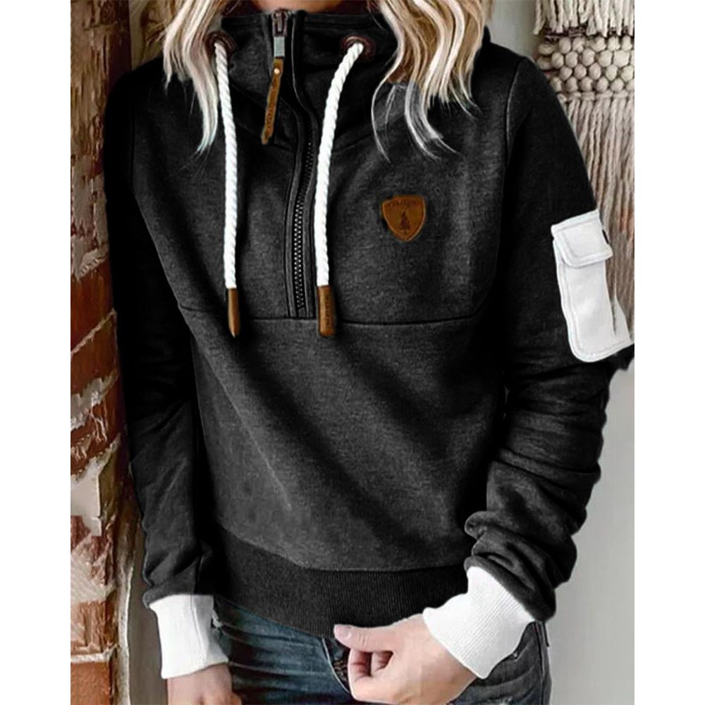 Dam Hoodie Med Dragkedja Dragsnören Och Ärmficka