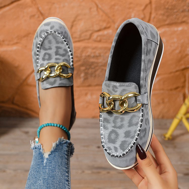Damloafers Kilklackade Vadderade Leopardfärgade Guldfärgade Hårdvaror