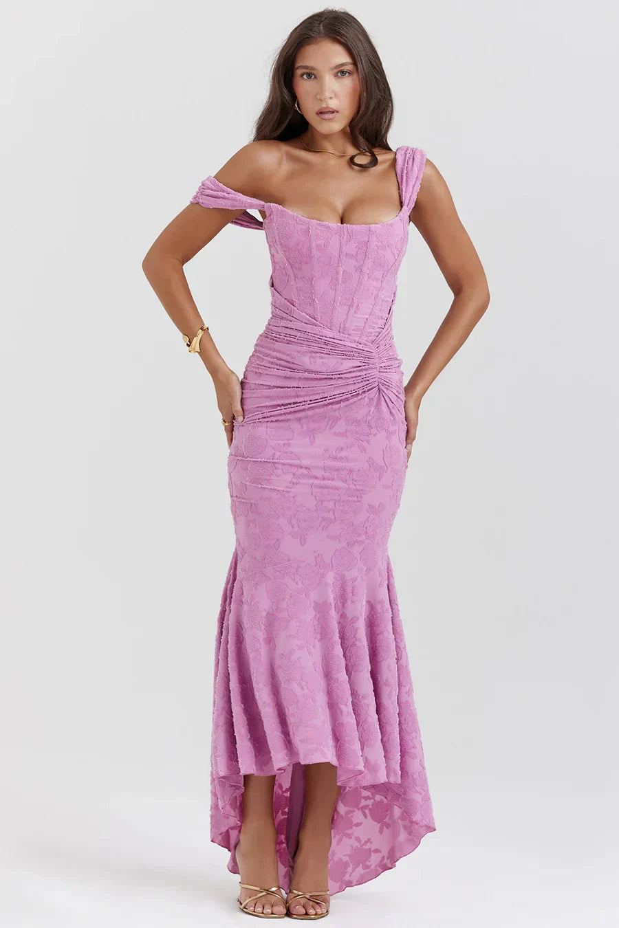 Kvinnors Off Shoulder Korsett Aftonklänning Maxi