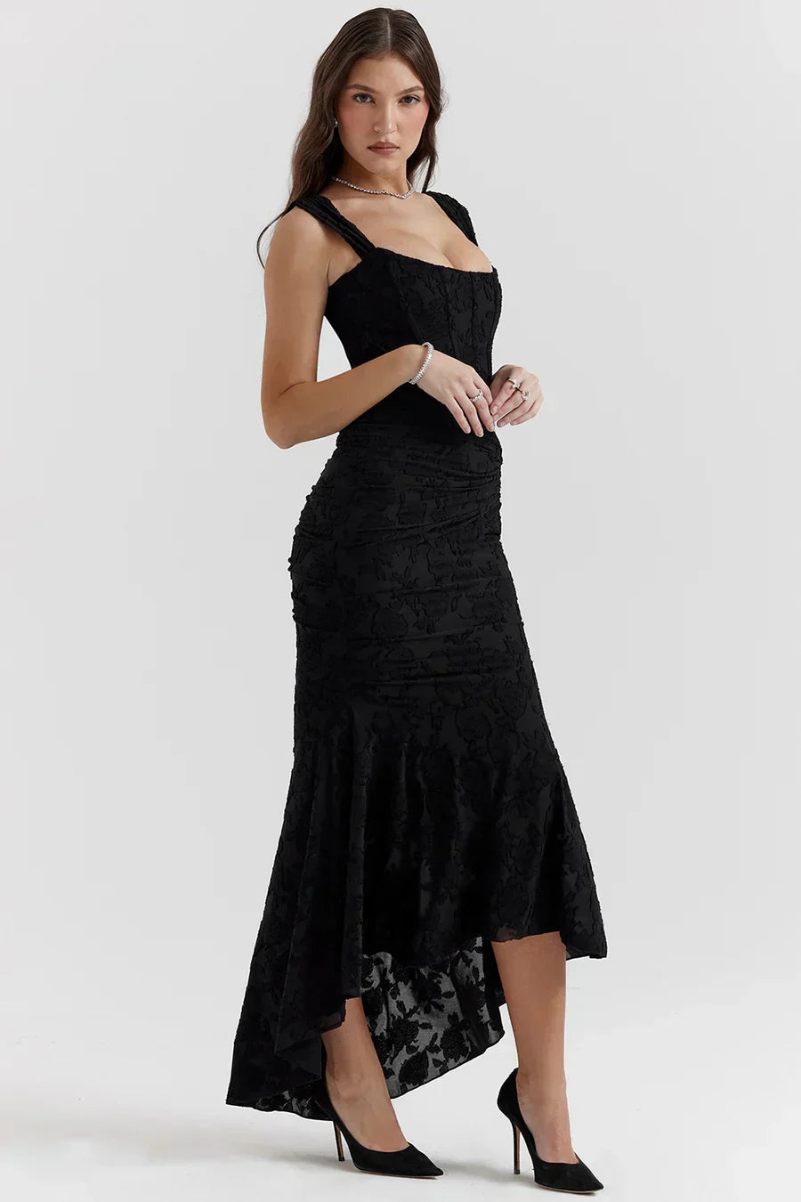 Kvinnors Off Shoulder Korsett Aftonklänning Maxi