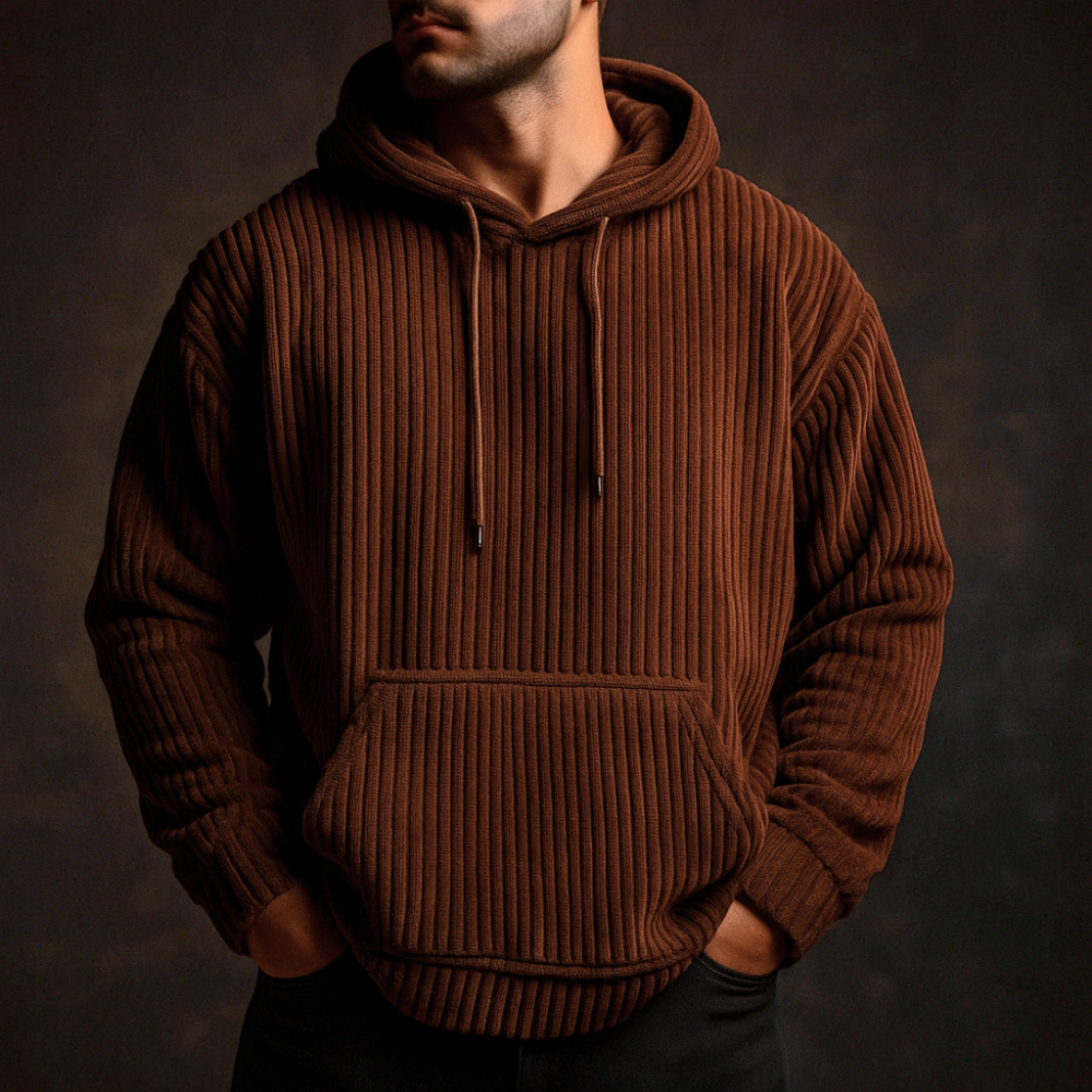 Hoodie för Herr med Strukturerad Yta och Avslappnad Passform