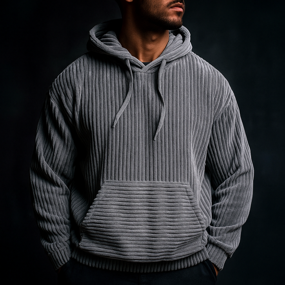 Hoodie för Herr med Strukturerad Yta och Avslappnad Passform