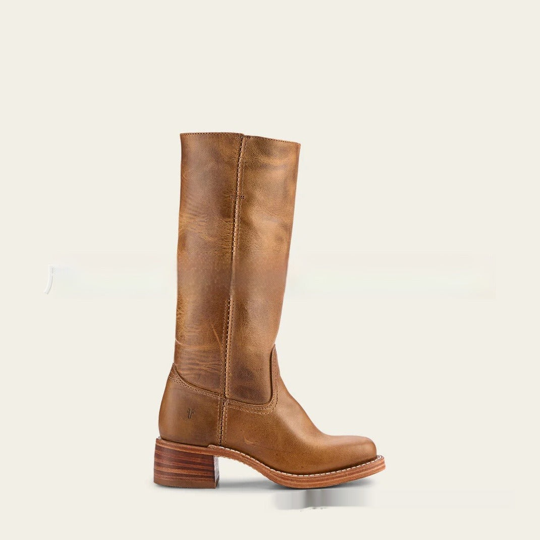Dam Cowboystövlar Med Midklack, Fyrkantig Tå Och Hög Skaft