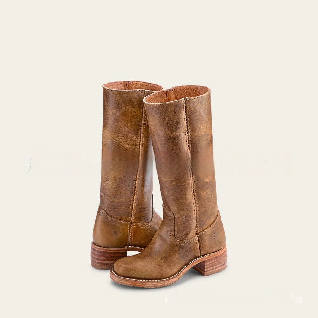 Dam Cowboystövlar Med Midklack, Fyrkantig Tå Och Hög Skaft
