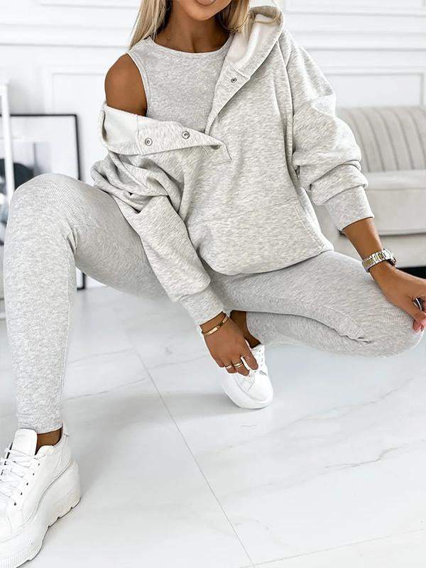 Loungewear-Set För Kvinnor Med Långärmad Topp Och Byxor Med Resår I Midjan